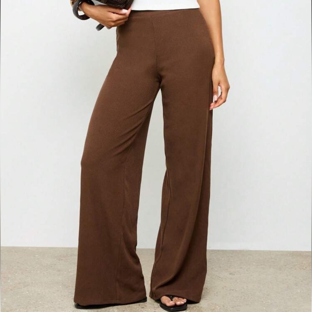 Brown corduroy ribbed wide leg brown pants
